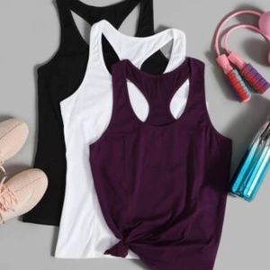 White black and maroon, white tanktops !